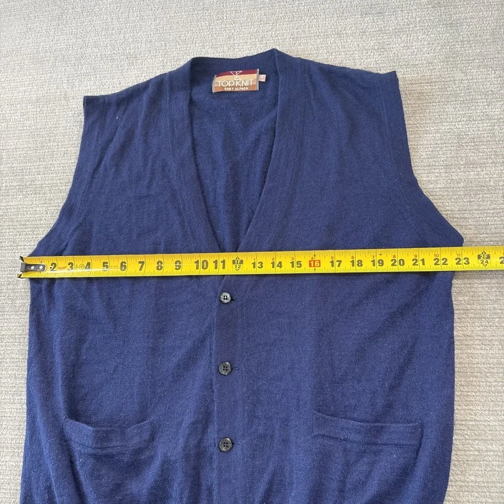 Top Knit Baby Alpaca Vest Women L Navy Blue Academia Soft Stretch Office Classic
